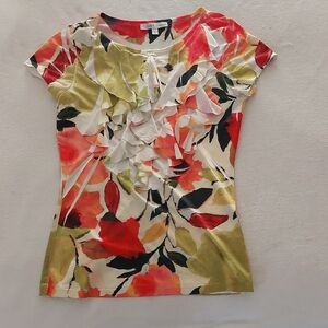 Moa Moa Vibrant Floral Ruffle Blouse